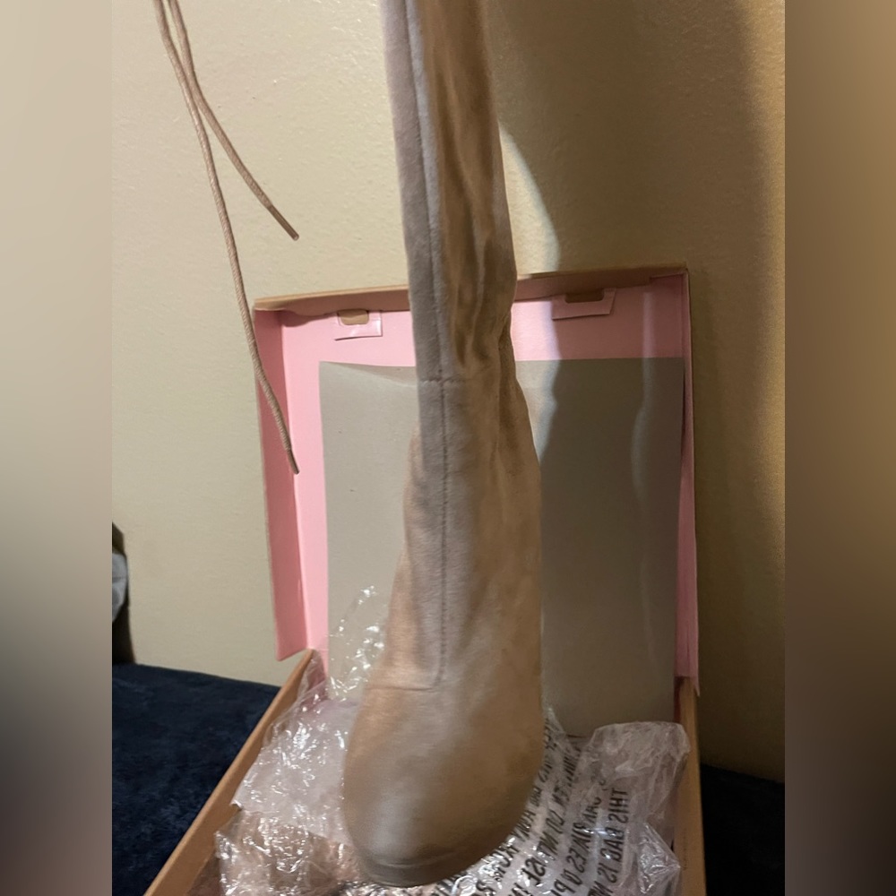 Taupe over the knee boots